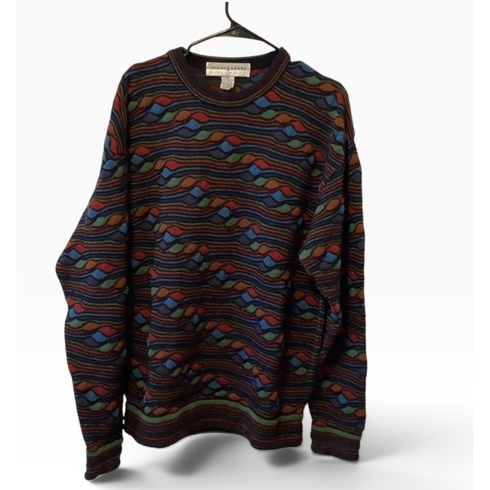 Vintage 90s Jhane Barnes Mens XL Wool Blend 3D Wave Knit Sweater Italy